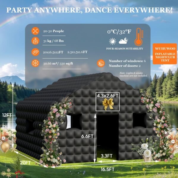 Inflatable Nightclub 20x16.5x12 Ft Large Black Inflatable Party Club Tent 2 Doors and Logo Area - Image 3
