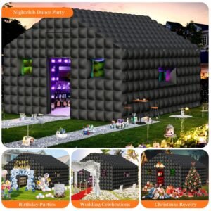 Inflatable Nightclub 20x16.5x12 Ft Large Black Inflatable Party Club Tent 2 Doors and Logo Area