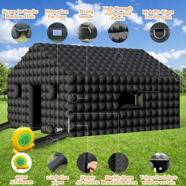 Inflatable Nightclub 20x16.5x12 Ft Large Black Inflatable Party Club Tent 2 Doors and Logo Area - Image 2