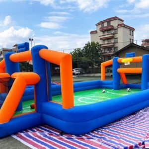 Inflatable Soccer Basketball Sports Court Inflatable Soccer Pitch Field 2 in 1 Multiple Sport Game (with Floor mat)