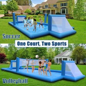 Inflatable Volleyball Court 2 in 1 Volleyball Pool Football Court Water Soccer Field (33 x 13 x 5.8FT)