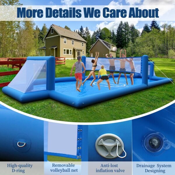 Inflatable Volleyball Court 2 in 1 Volleyball Pool Football Court Water Soccer Field (33 x 13 x 5.8FT) - Image 4