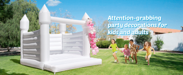 White Inflatable Wedding Bounce House Oxford Fabric Bounce House Castle with Blower  (13x13x10FT = 4x4x3M) - Image 2